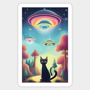 Cat UFO Forest Sticker